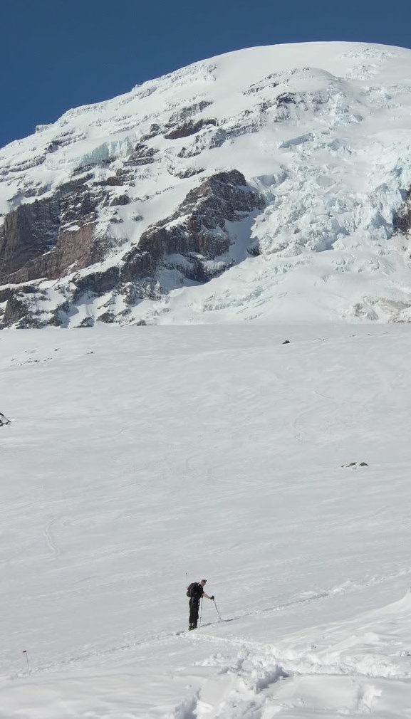 Ski touring up the Muir Snowfield