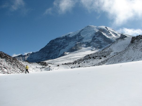 Ski touring to the col with the Russell Glacier in the background in Mount Rainier National Park
