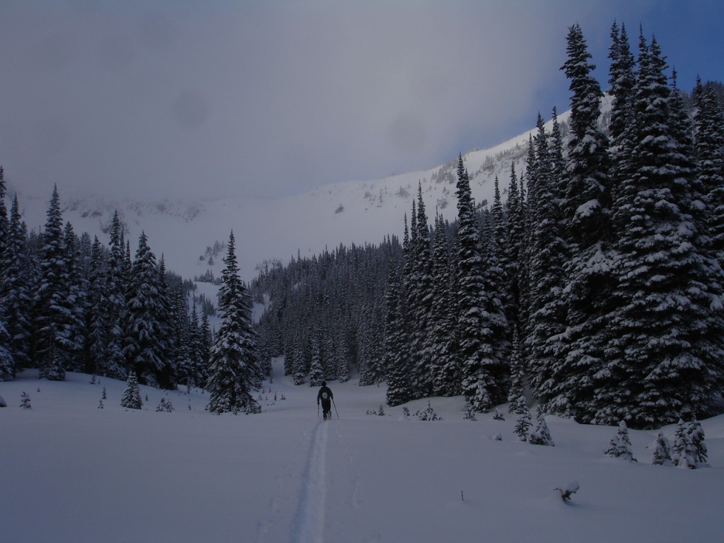 Drew ski touring up Silver Basin in the Crystal Mountain Backcountry