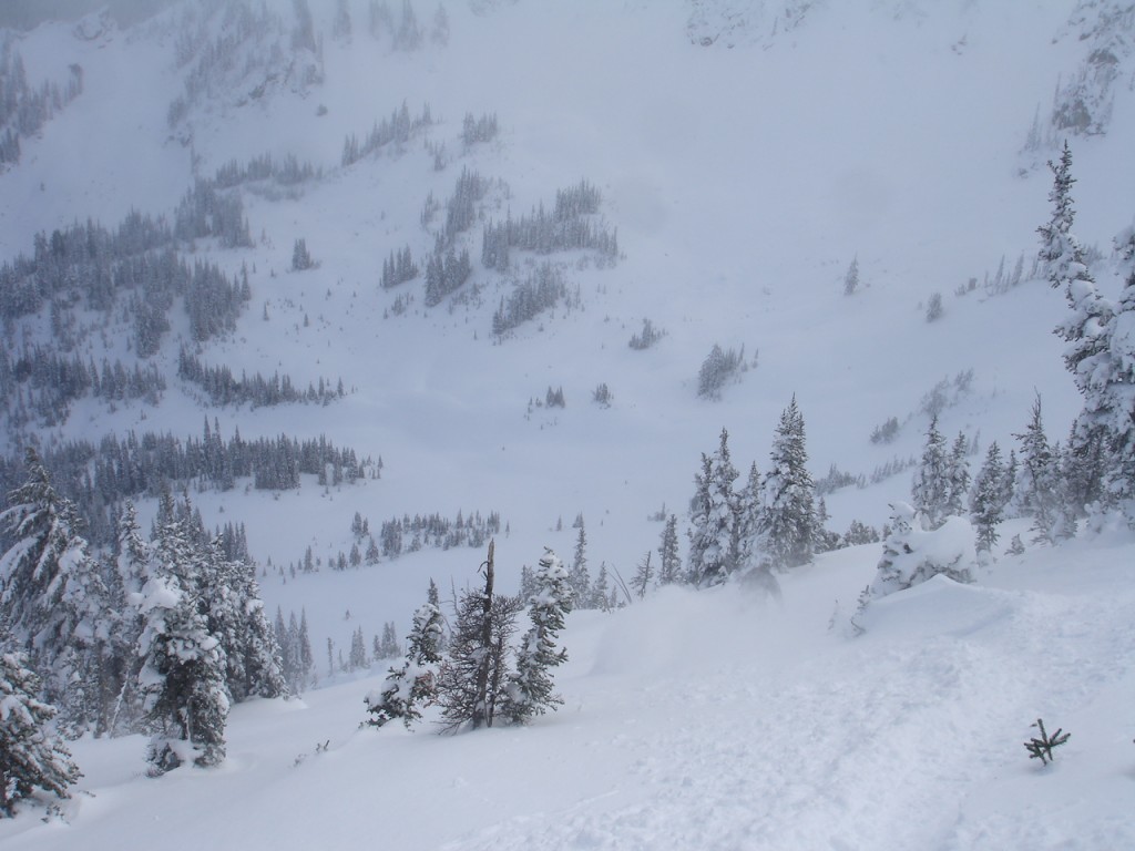 Drew making turns into Silver Basin in the Crystal Mountain Backcountry
