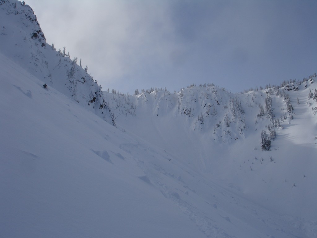 Riding the lower apron of the North face of the King