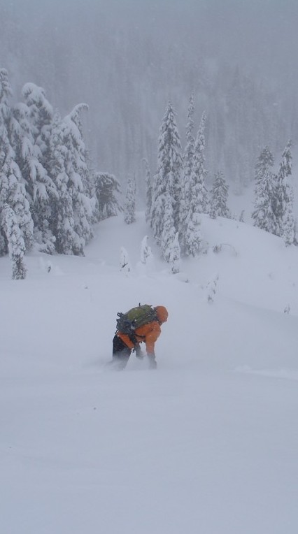 Snowboarding down Gunbarrel Ridge Crystal Mountain Backcountry