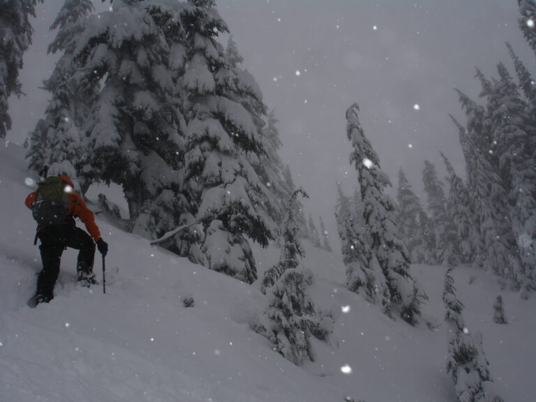John breaking trail up to Silver Basin in the Crystal Mountain Backcountry