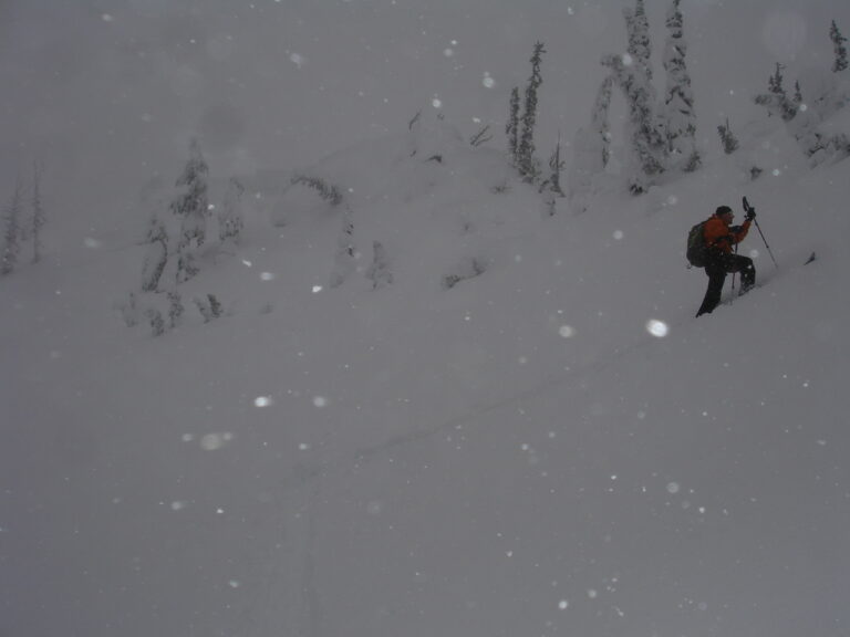 John gaining the ridge up to Gunbarrel in the Silver Basin in the Crystal Mountain Backcountry