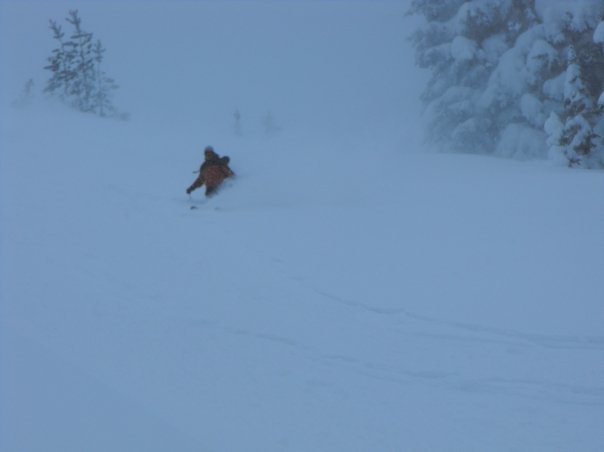 Scott riding powder down East Peak in the Crystal Mountain Backcountry