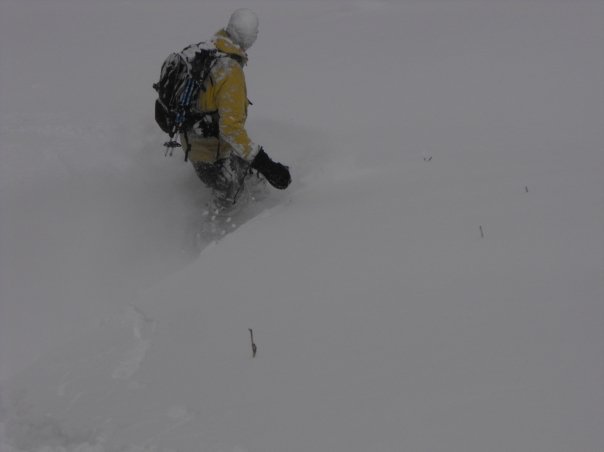 Powder turns on our way down East Peak