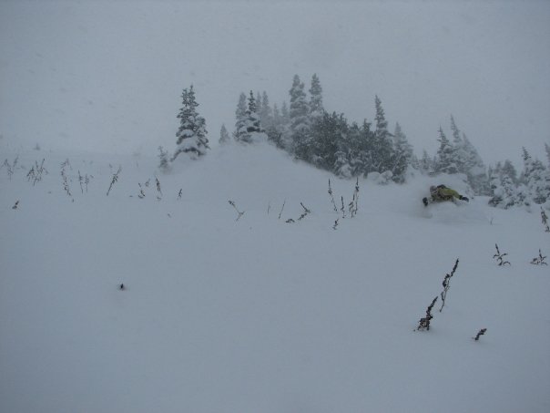 Riding powder in Cement Basin in the Crystal Mountain Backcountry