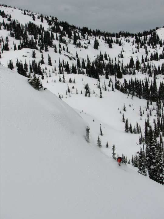 Putting in first tracks in Lake Basin in the Crystal Mountain Backcountry