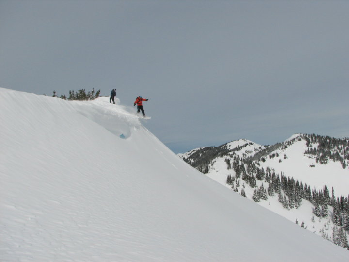 Snowboarding into Cement Basin in the Crystal Mountain Backcountry