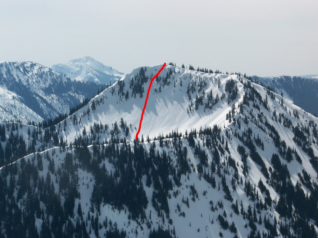 Pickhandle Peak near Crystal Mountain ski resort in the backcountry