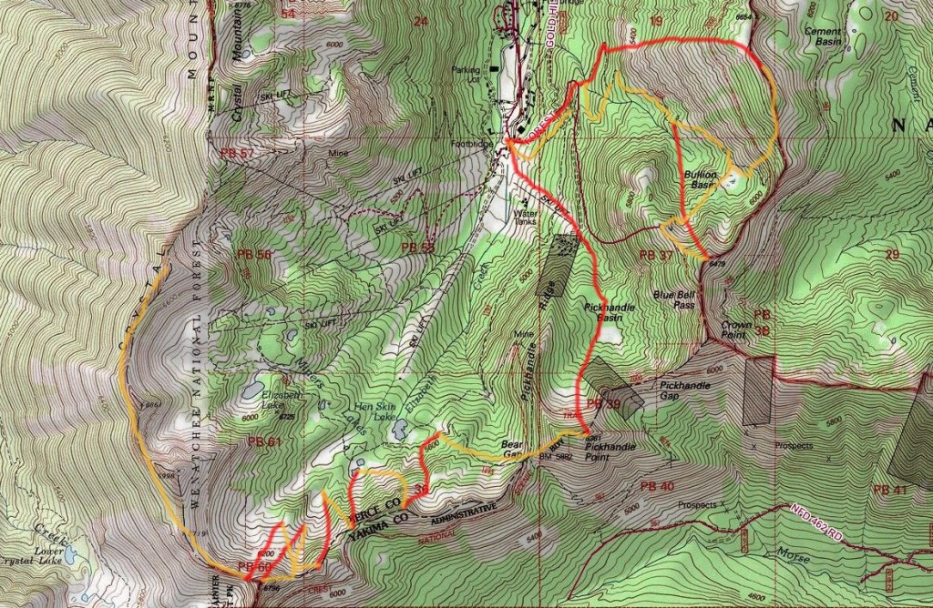 Topographical Map of the Crystal Mountain Backcountry