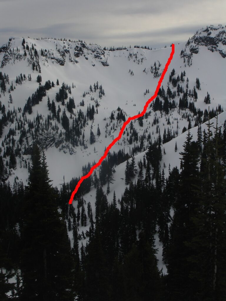 Our line down the Morse Creek Basin in the Crystal Mountain Backcountry