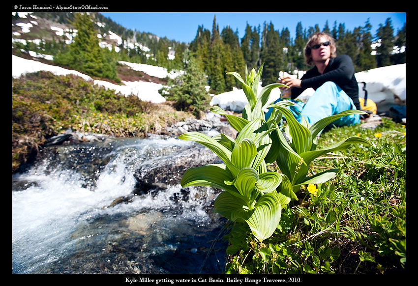 Drinking water in Cat Basin and taking a much needed break