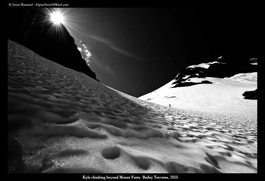 Ski touring up Mount Ferry during the Bailey Range Traverse