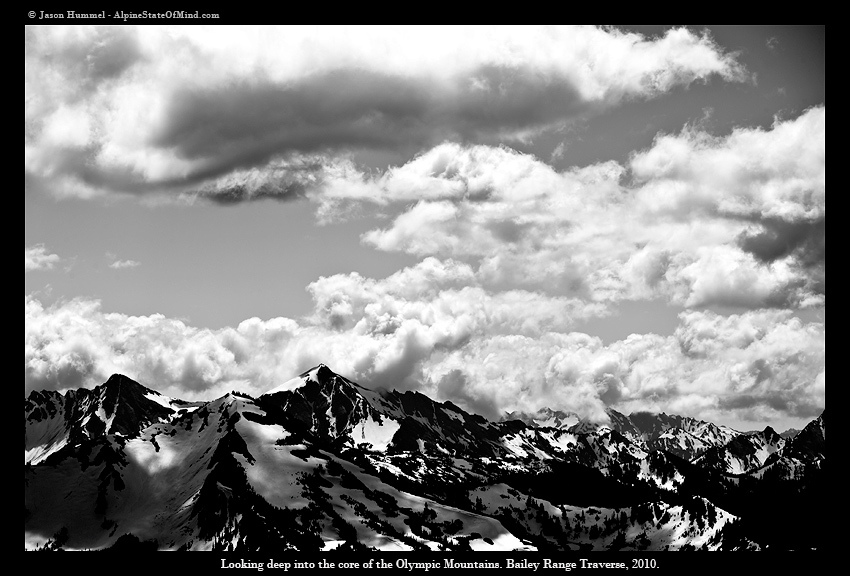 Looking deep into the Olympic Mountains while on the Bailey Range Traverse