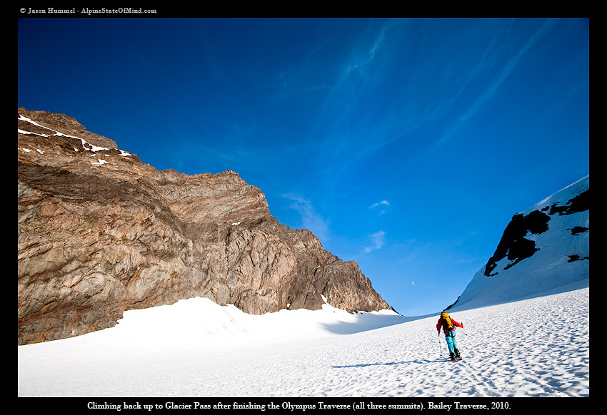 Climbing up to Glacier Pass in the Olympic Mountains of Washington State