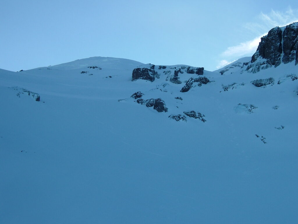 Two snowboard tracks down the Interglacier
