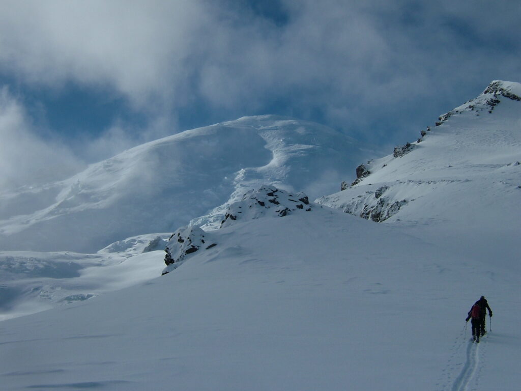 Breaking trail up to Mount Ruth in Mount Rainier National Park