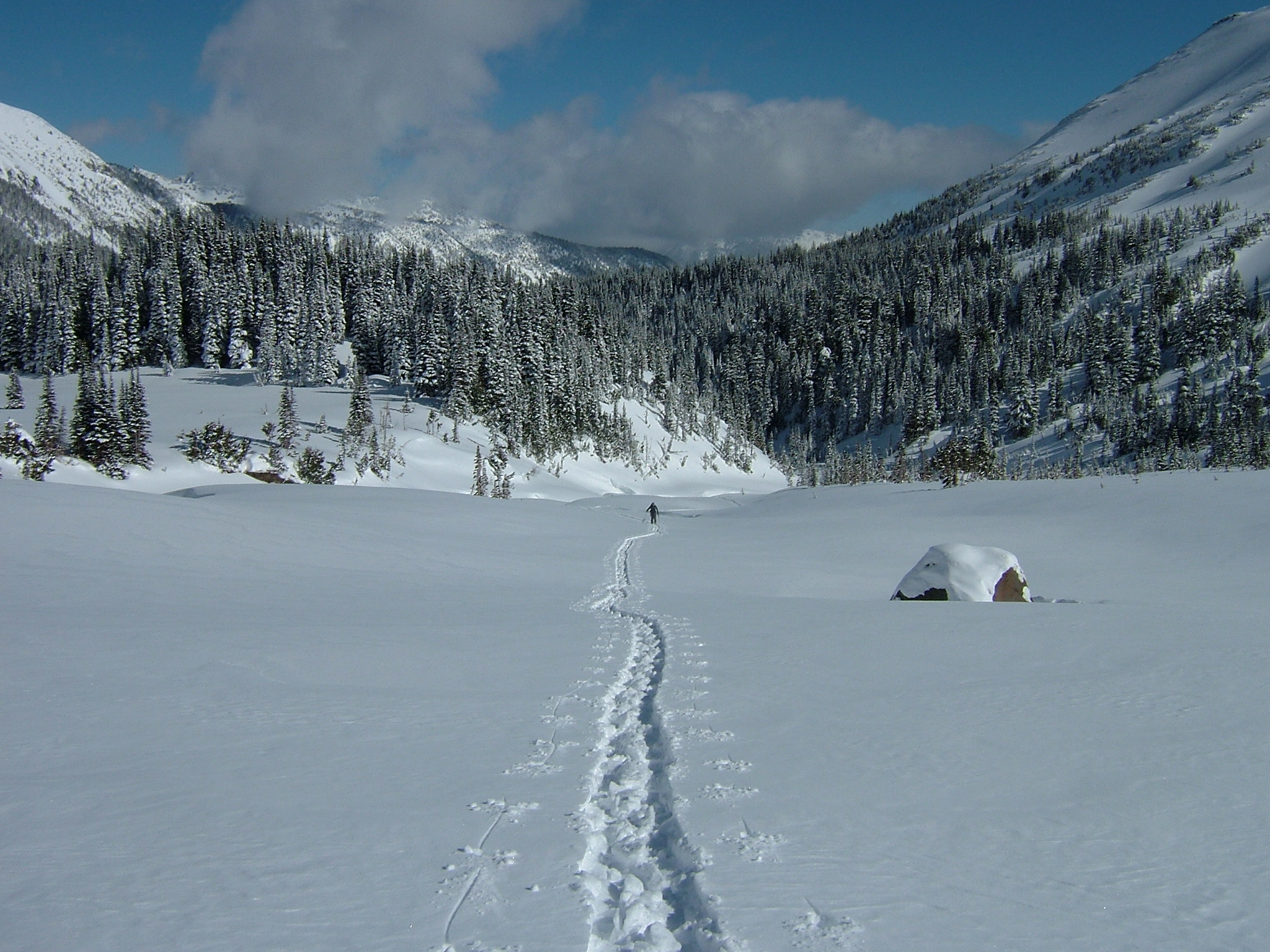 A lone skin track heading up Glacier Basin