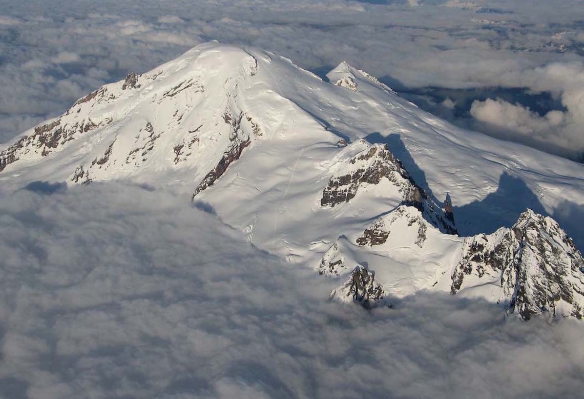 Looking at the Coleman Demming climbing route on Mount Baker