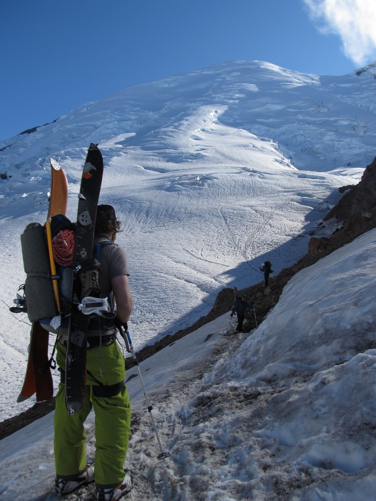 Hiking to camp Shurman with the Emmons Glacier in the background