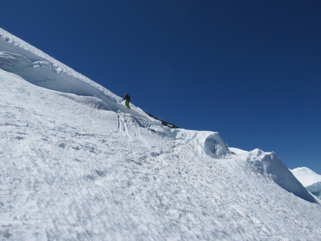 Snowboarding over a crevasse