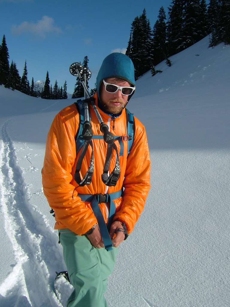 Enjoying the sun while skinning towards Fryingpan Creek