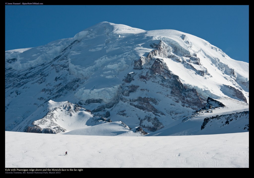 Ski touring under Ptarmagin Ridge in Mount Rainier National Park