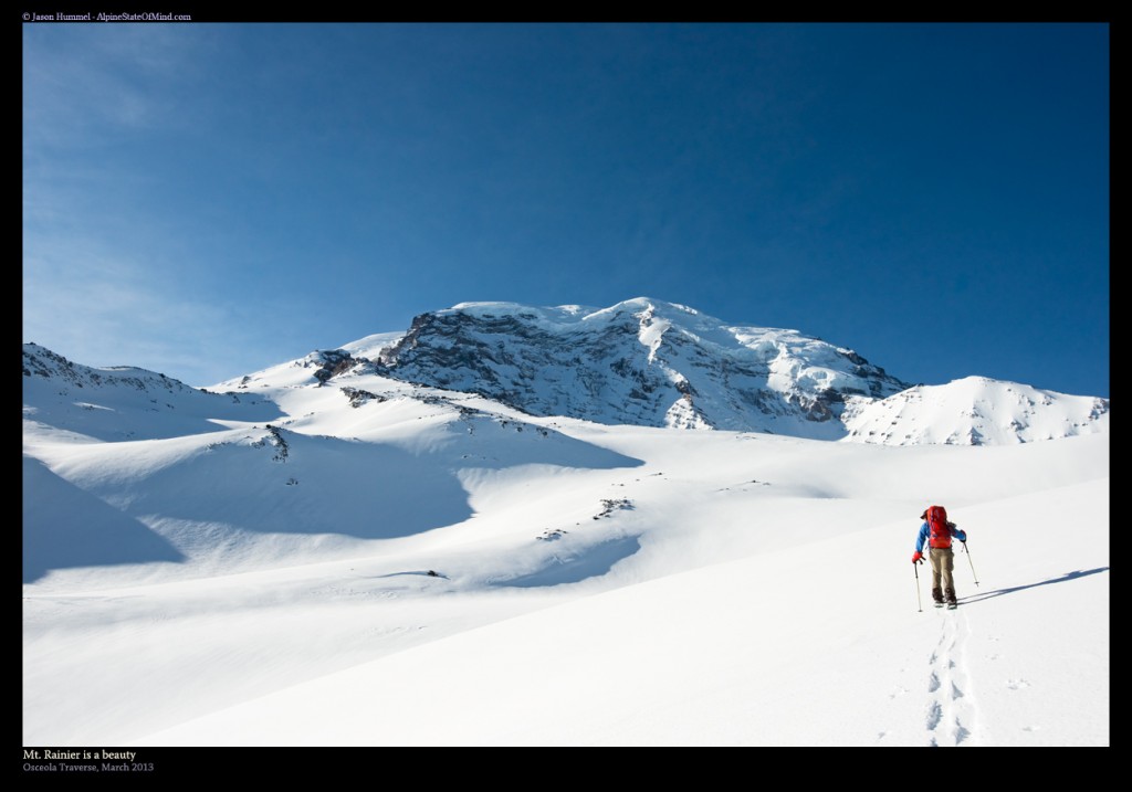 Ski touring up Curtis Ridge in Mount Rainier National Park