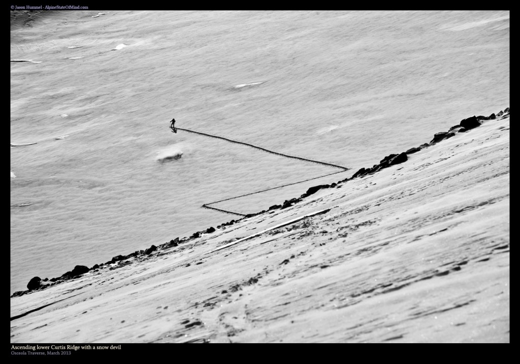 Putting up a skin track ski touring in Mount Rainier National Park