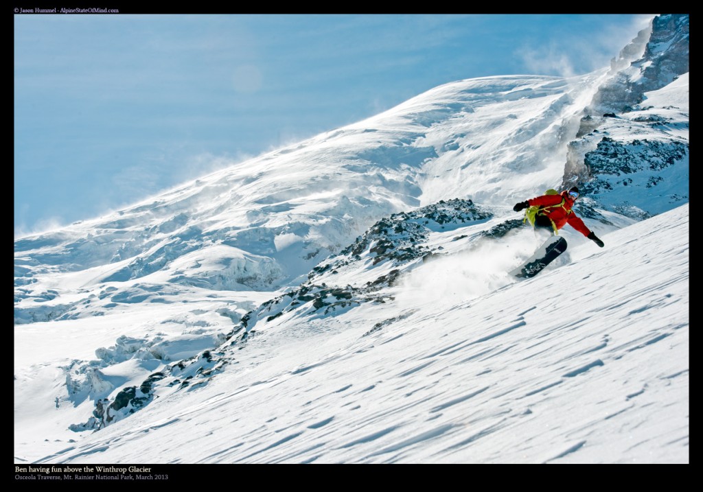 Ben finding good snow while riding to the Withrop Glacier during the Osceola Traverse