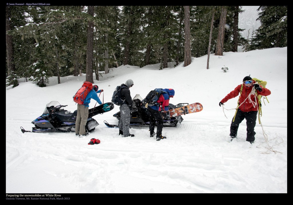 Preparing to Snowmobile out of the White River Campground in Mount Rainier National Park