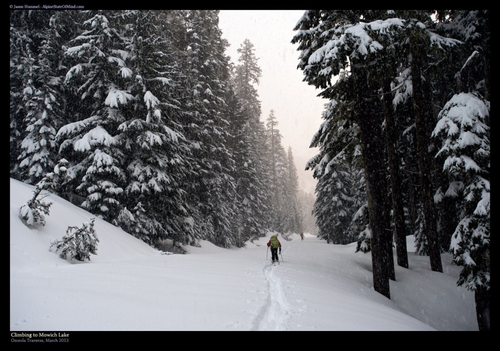 Ski touring up to the Mowich Lake Backcountry