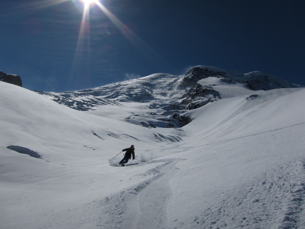 Jason doing a teleturn on the Winthrop Glacier in Mount Rainier National Park