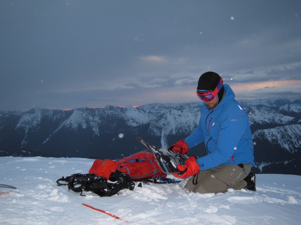 Sunrise on the summit of Dege Crystal peak is directly to the left, then the King, Kempers and Morning Glory