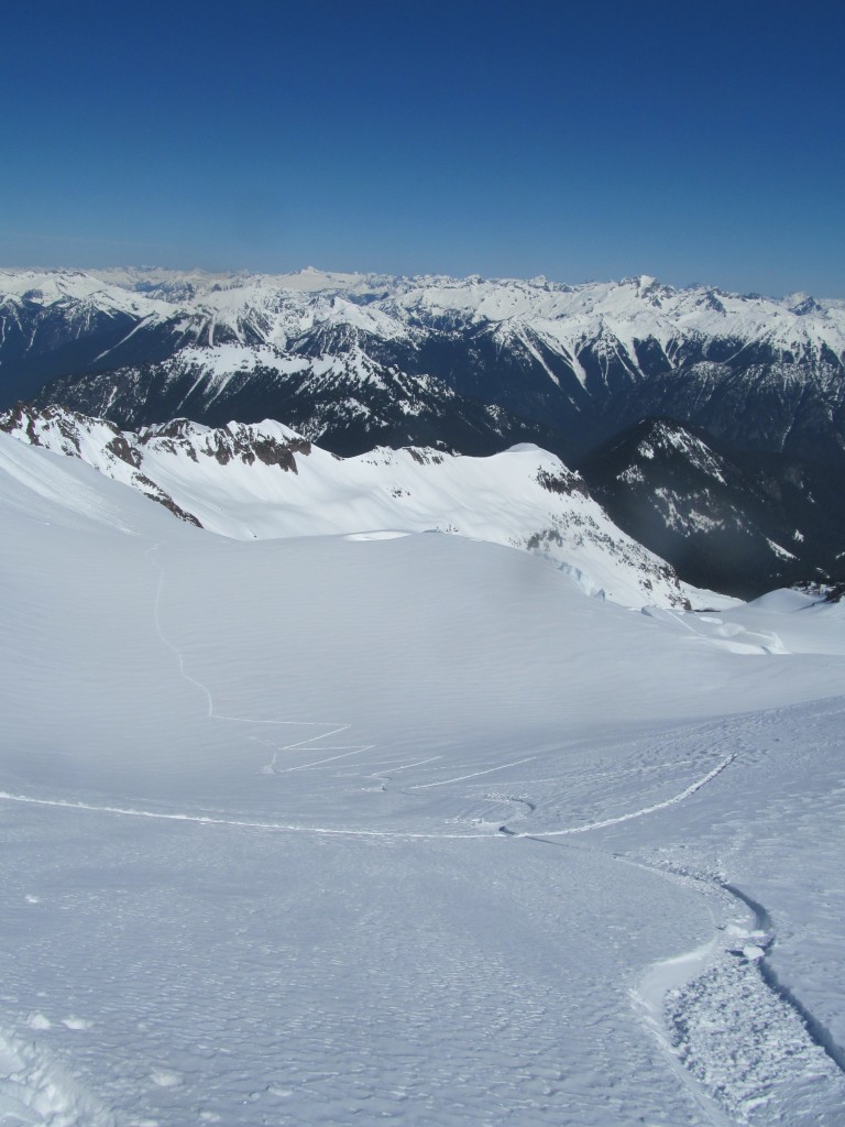 Breaking trail up the glacier