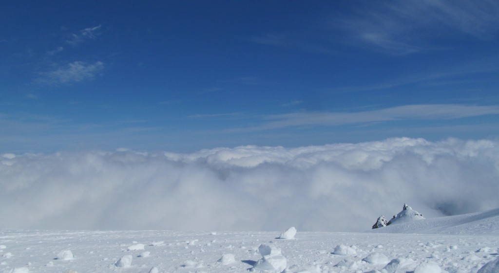 A front is climbing up the mountain from the west