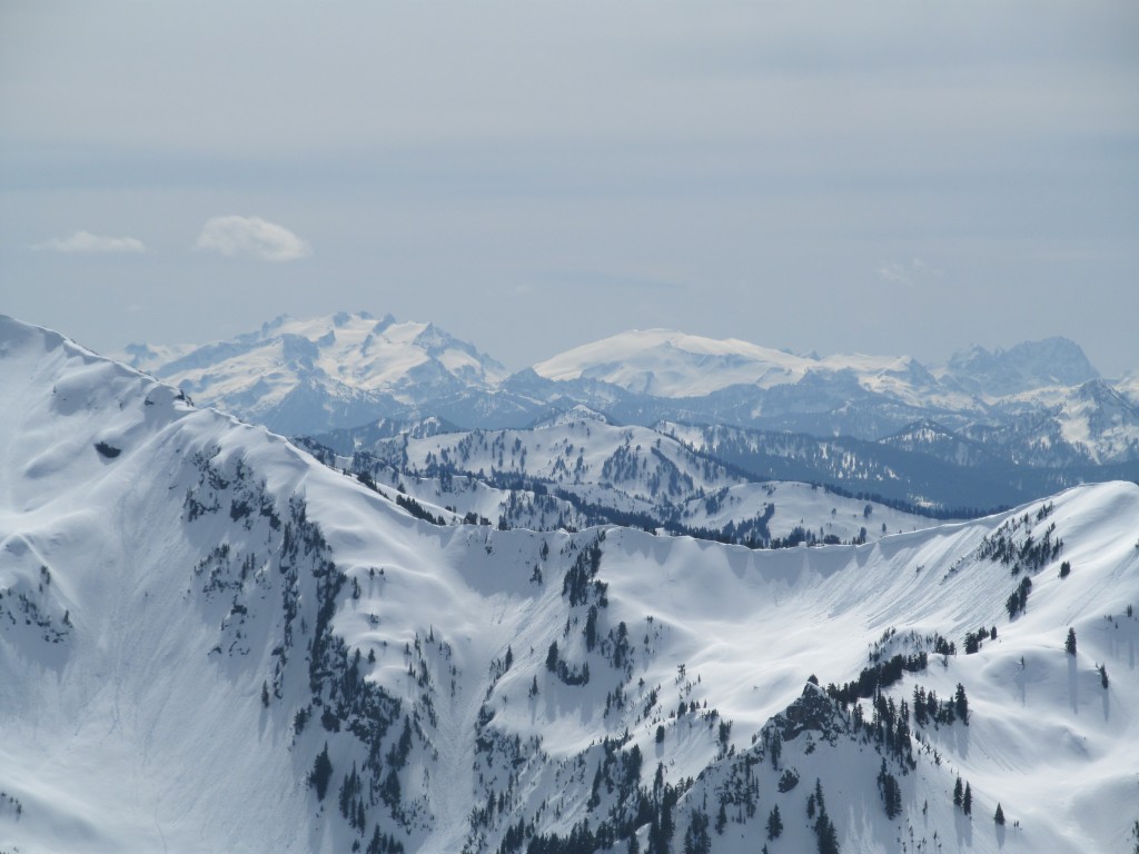 Looking out to the Alpine Lake Wilderness Mt. Daniel and Hinman