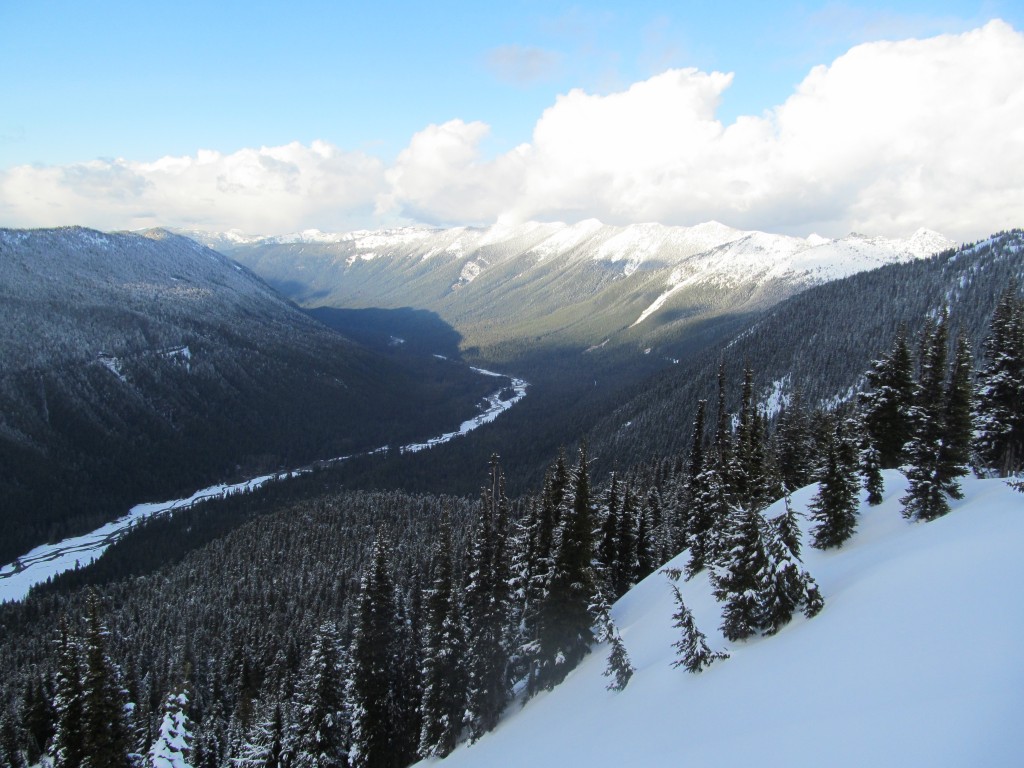 Looking towards Crystal Mountain as we prepare to ride Tamanos Mountain to Fryingpan Creek