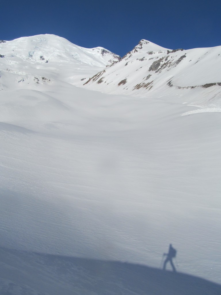 At least I had my shadow to keep me company during the Paradise to Carbon River ski traverse