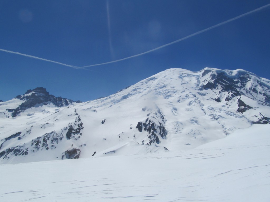 Looking at Rainier and my tracks down the Interglacier