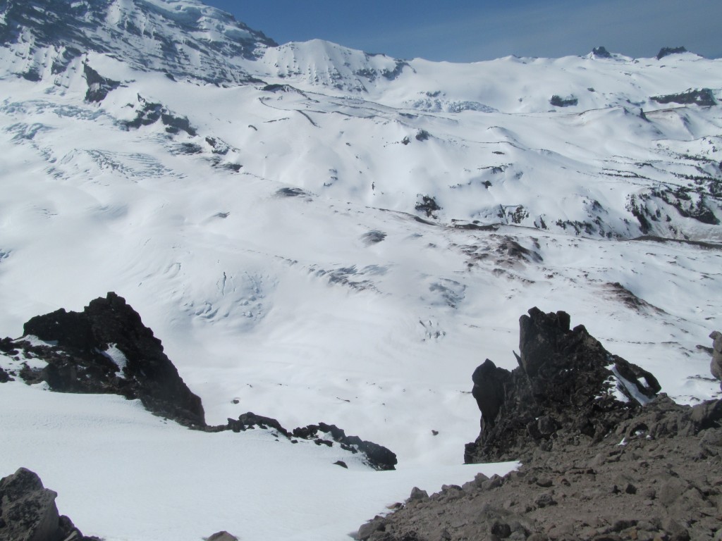 Looking down what I hoped to be the run directly onto the Winthrop Glacier