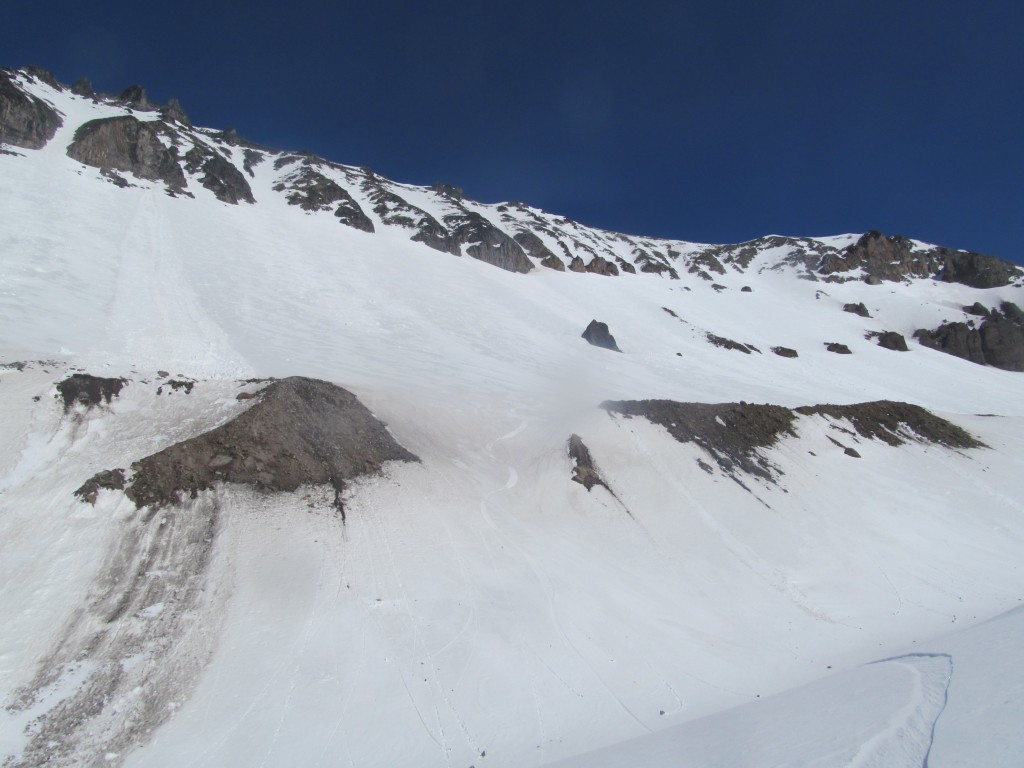 Looking up my turns on the 3rd Burrough before riding down the Winthrop Glacier