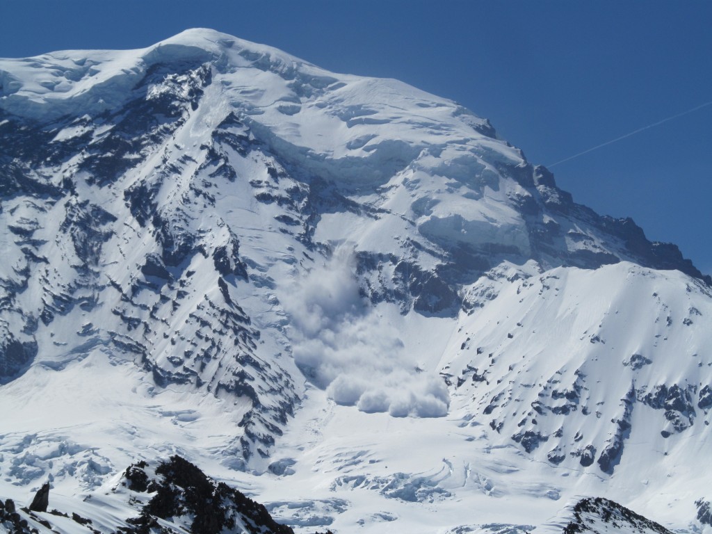 A huge icefall on the Willis wall and the base of Liberty Ridge