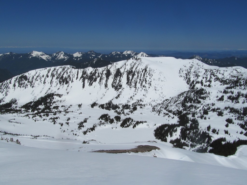 Looking into the Elysian Fields and towards the south face of Crescent Peak that I rode the previous day