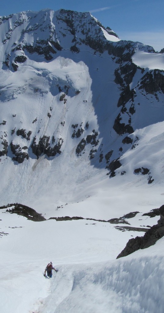 Climbing up the Plan B Couloir during the Magic S Loop