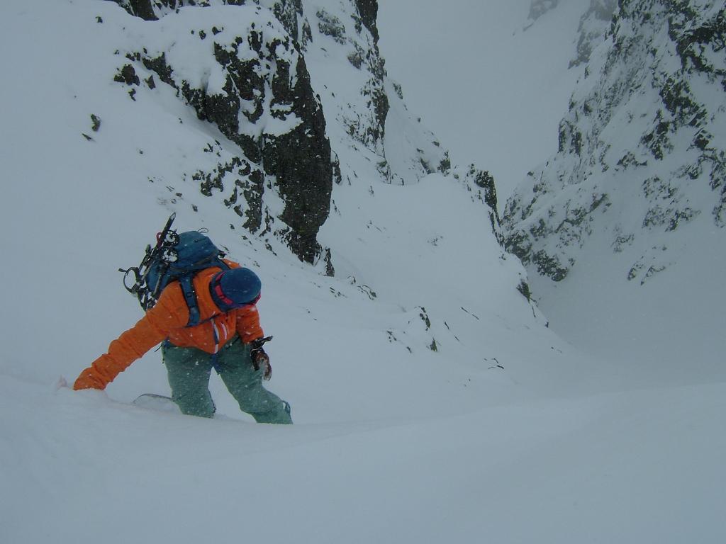 About to drop into the Banshee Couloir