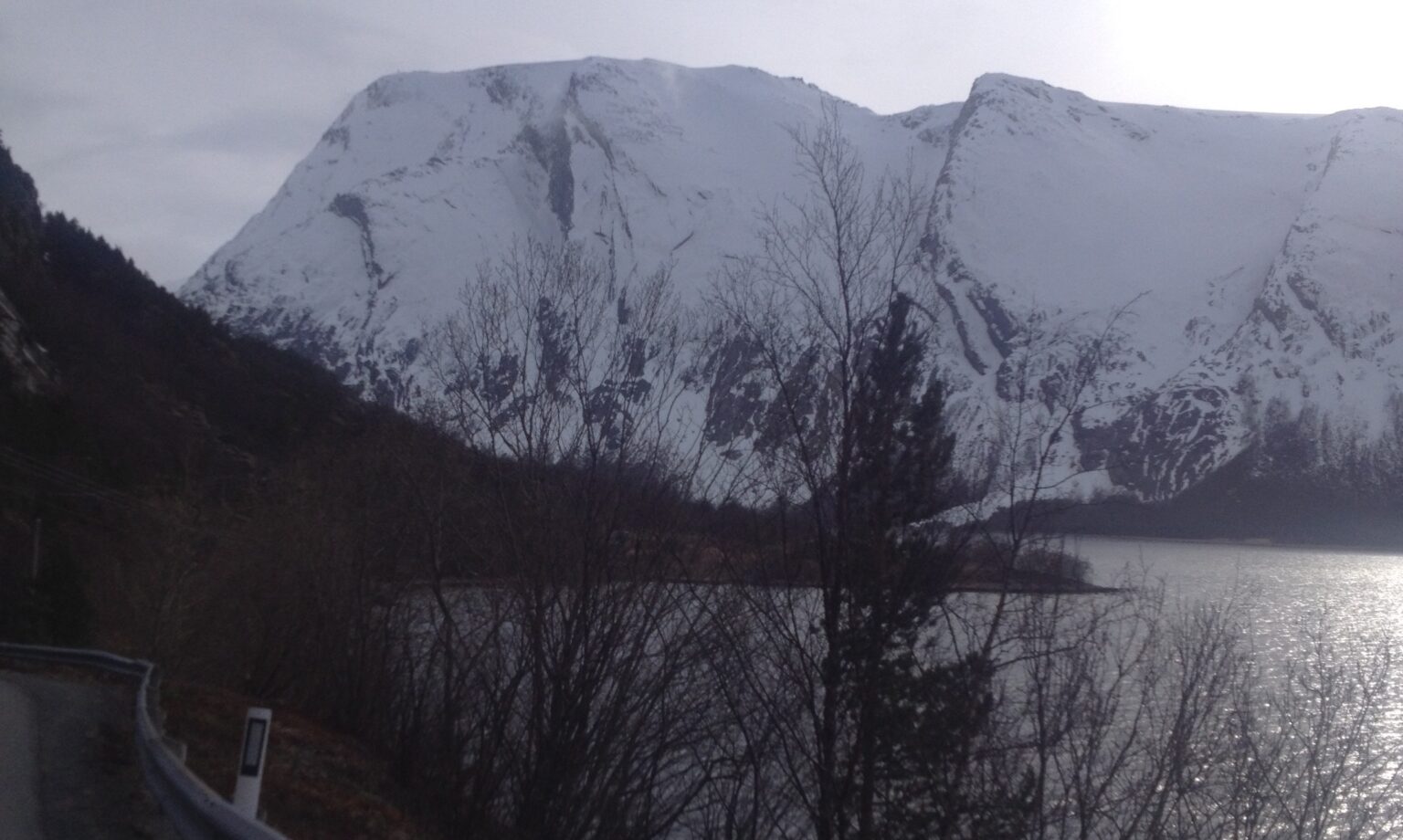 Driving up the Skjomen Fjord and looking at the potential ski terrain