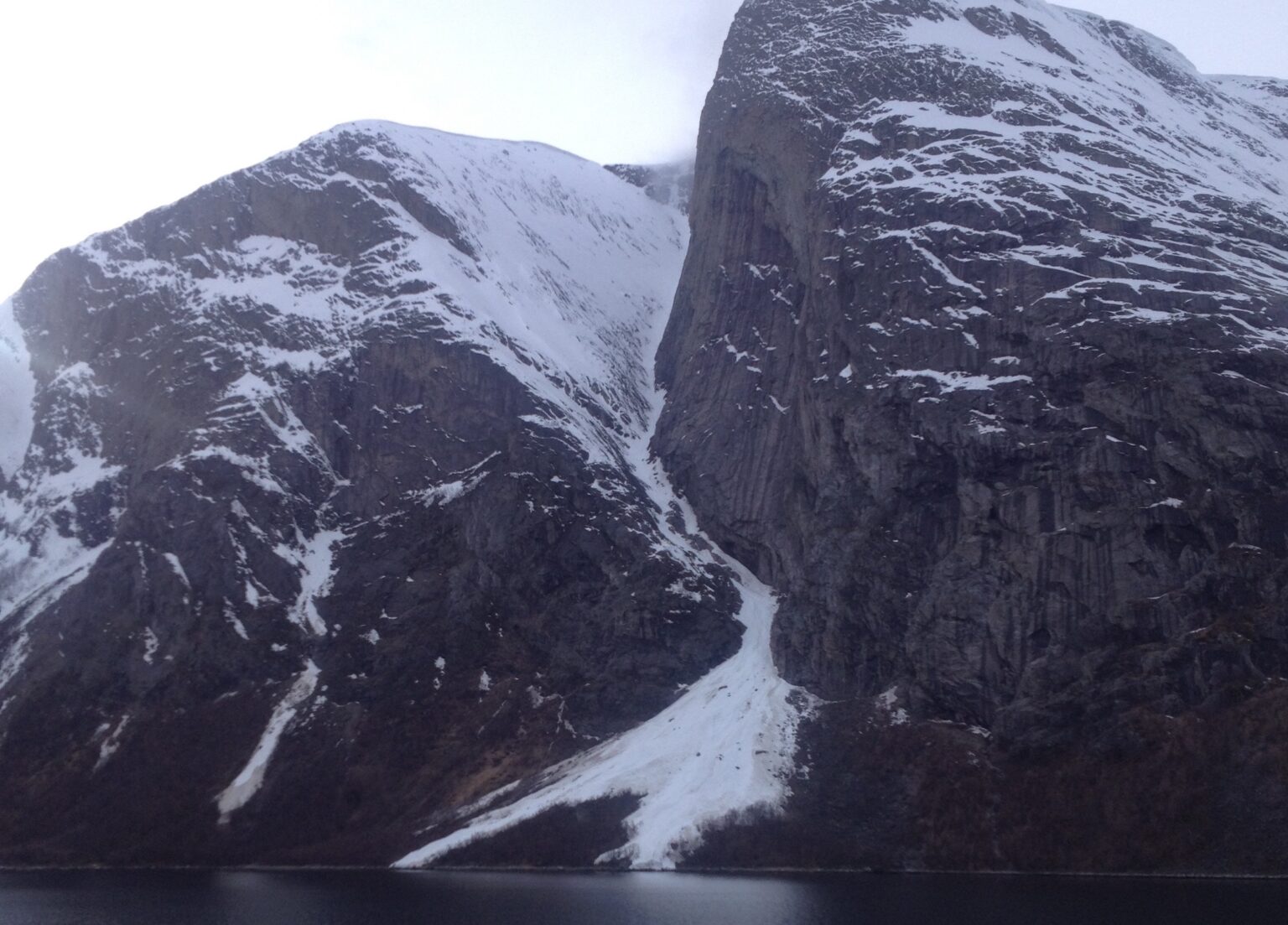 Looking at the South Couloir on Gangnesaksla near Narvik in Northern Norway