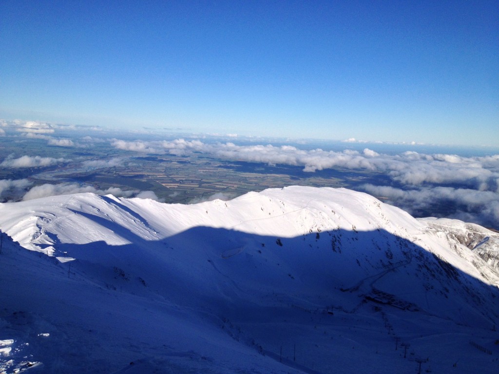 Mount Hutt,the Canterbury plains and the Pacific Ocean